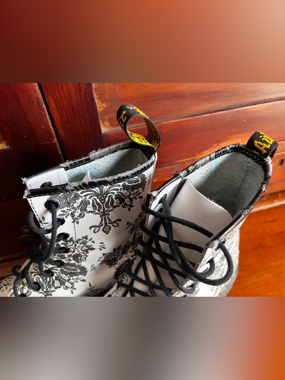 Dr. Martens White Black Floral Lace-Up Combat Boots - Picture 7 of 8